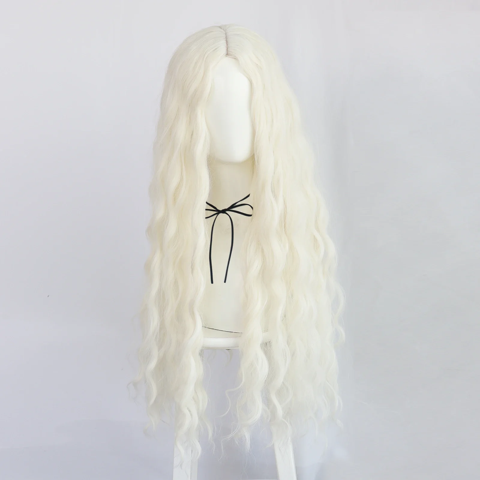 Peruca cosplay sintética ondulada extra longa para mulheres, branco leitoso, encaracolado, princesa, anime, cosplay, 32"