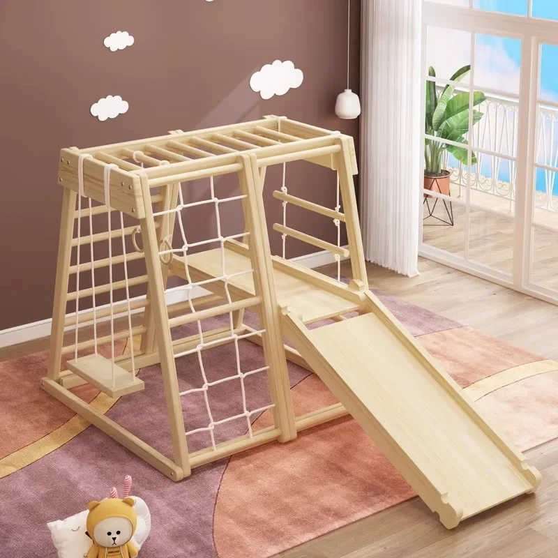 Children's indoor climbing frame, solid wood slide, swing combination kindergarten, small amusement park