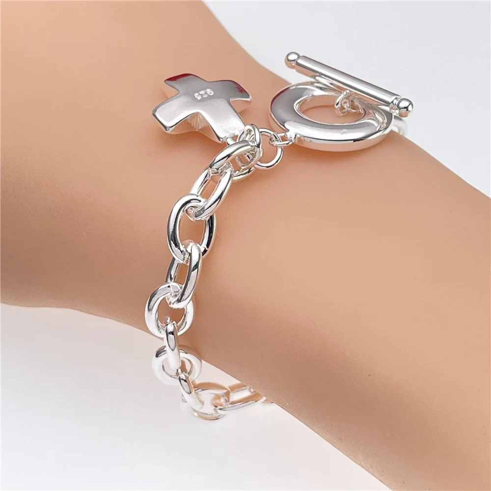 

Hot popular 925 sterling Silver pretty Cross Bracelets for Women men fashion designer Jewelry Wedding Engagement party gifts