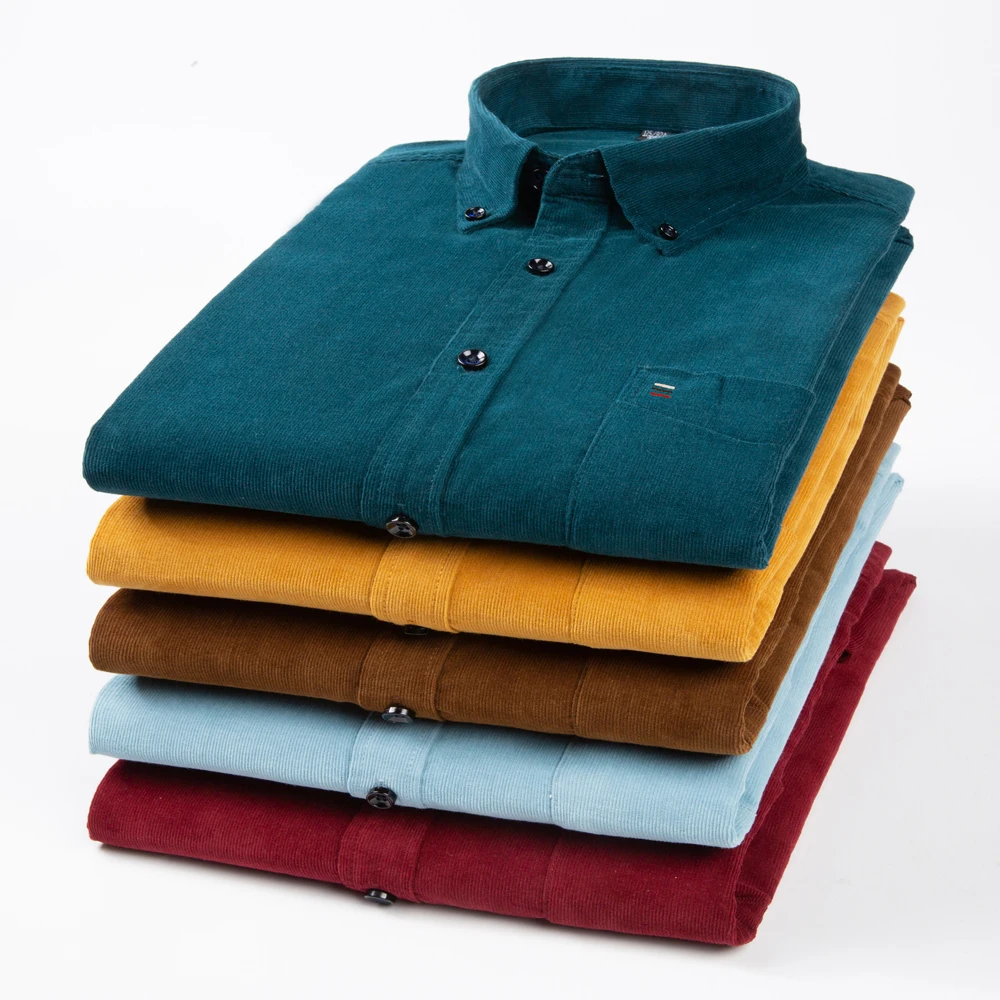 

Вельветовая рубашка на пуговицах для мужчин, тонкие повседневные рубашки с длинными рукавами в стиле ретро и карманами, хлопок, 100% весенне-осенняя рабочая одежда