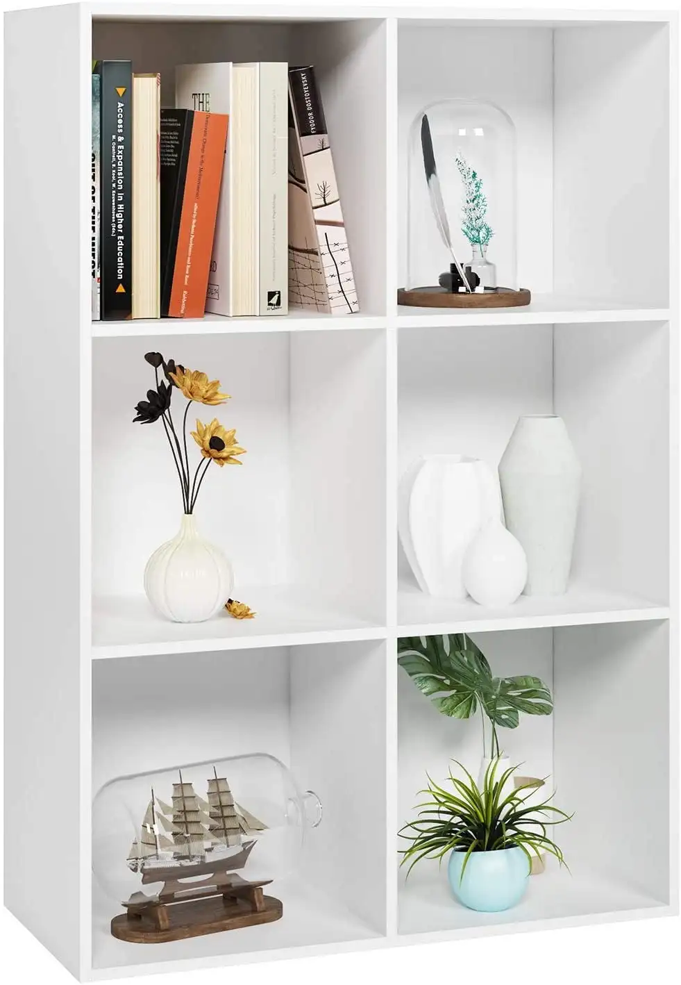 6 Cube Bookcase, Storage Cabinet Unit Freestanding Display Stand Shelves, White Living Room Cabinets