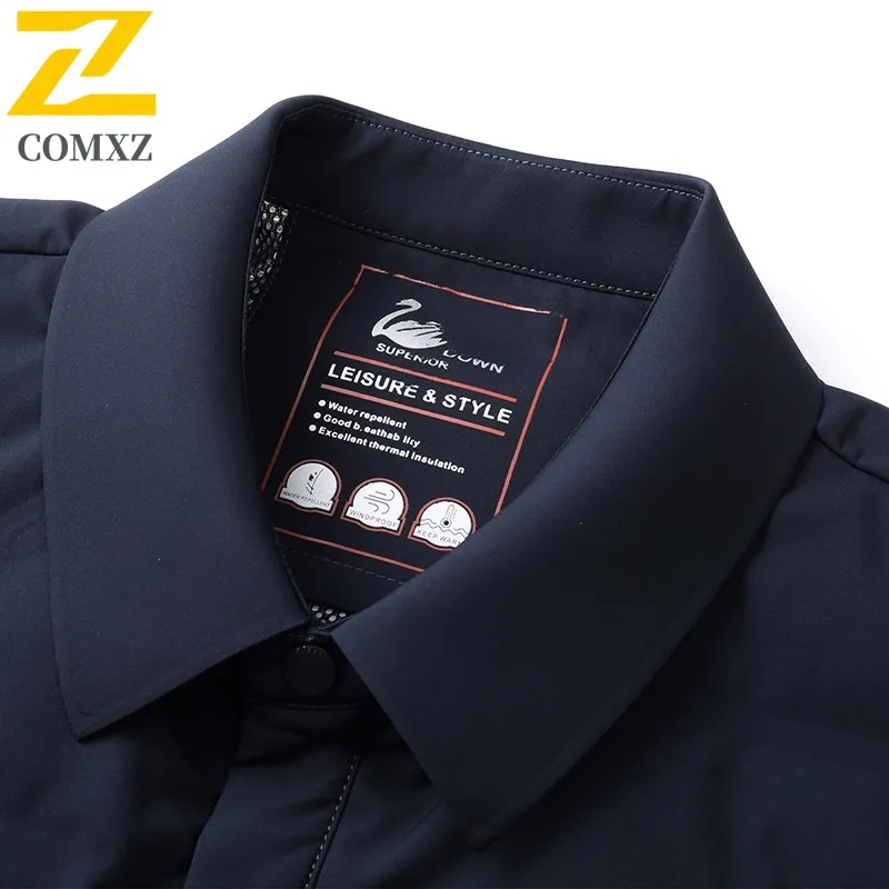 COMXZ Down Jacket Casual Turndown Collar Working Working Windproof Jacket High-quality single-breasted White Duck Down Garment