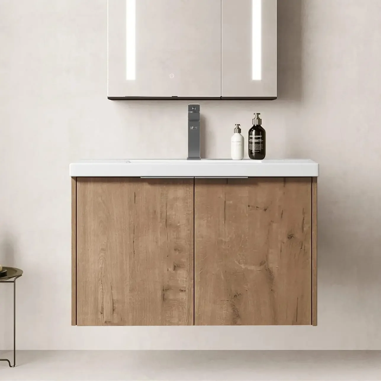 Wall Mounted Bathroom Vanity with Sink Combo Modern 30-Inch Single Bathroom Vanity Set with Top Basin &Storage Cabinet Wood