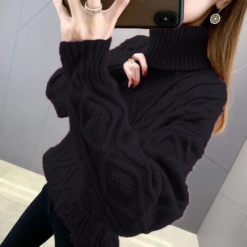 

Turtleneck Twist 2025 New Sweater for Women Winter Lazy Style Loose Thickened Knitted Bottoming Shirt