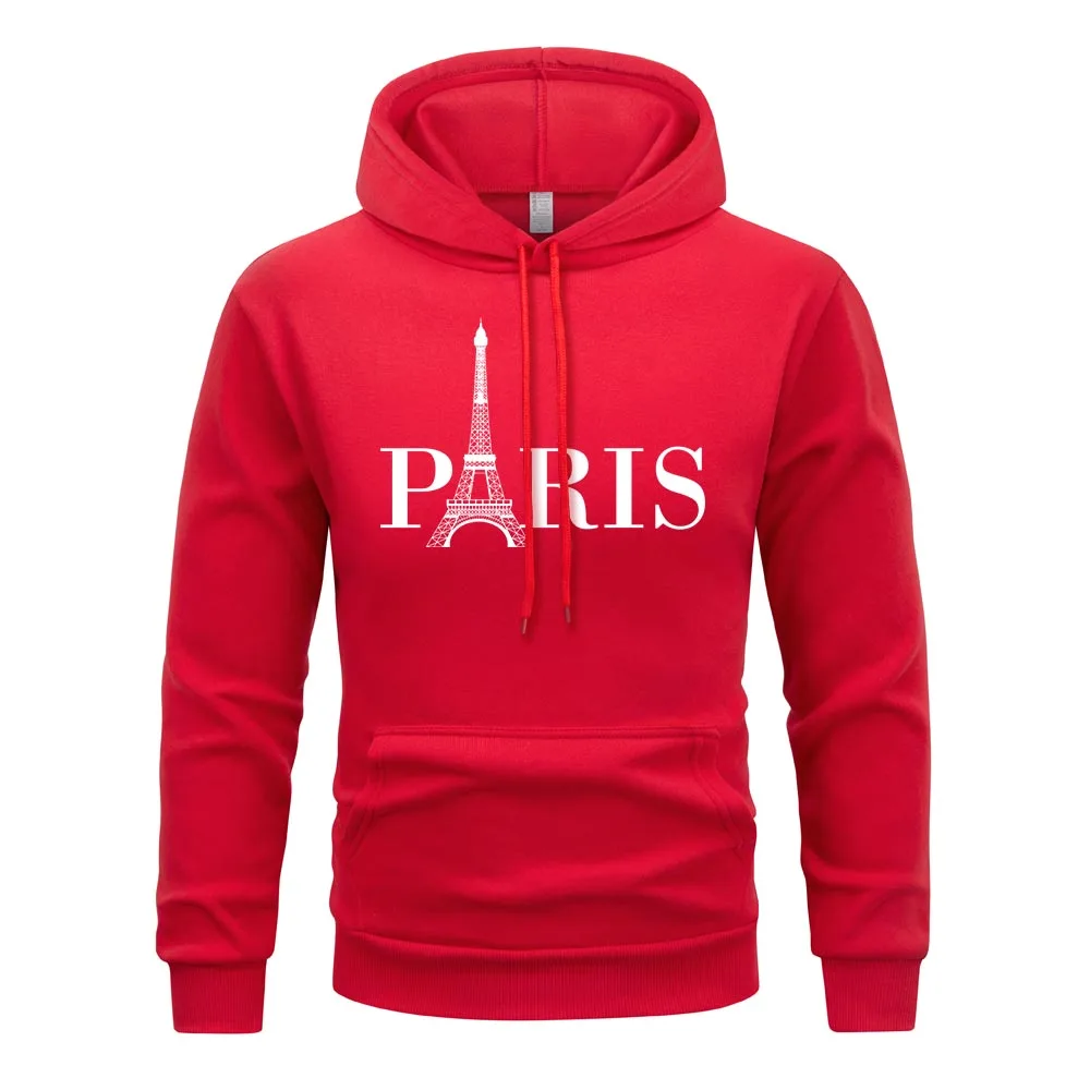 Paris Eiffel Tower Hoodie Men Romantic City Hoodies Street Casual Fleece Sweatshirt Simple Loose Hoody Men's Clothing