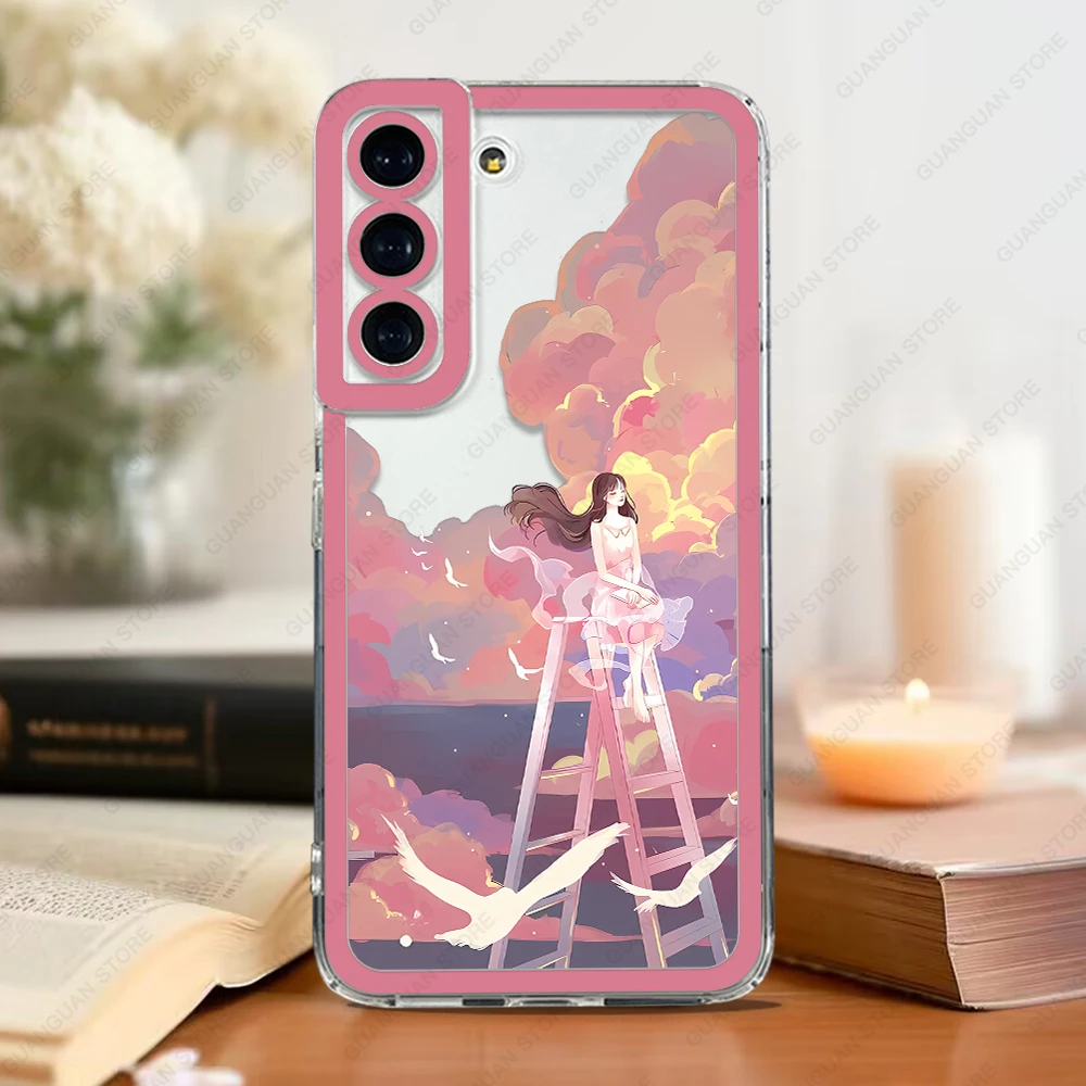 Phone Case For Samsung Galaxy S20 S21 S22 S23 S24 FE Plus Ultra A54 A53 A52 A34 5G TPU Soft Cover Anime Sky Girl