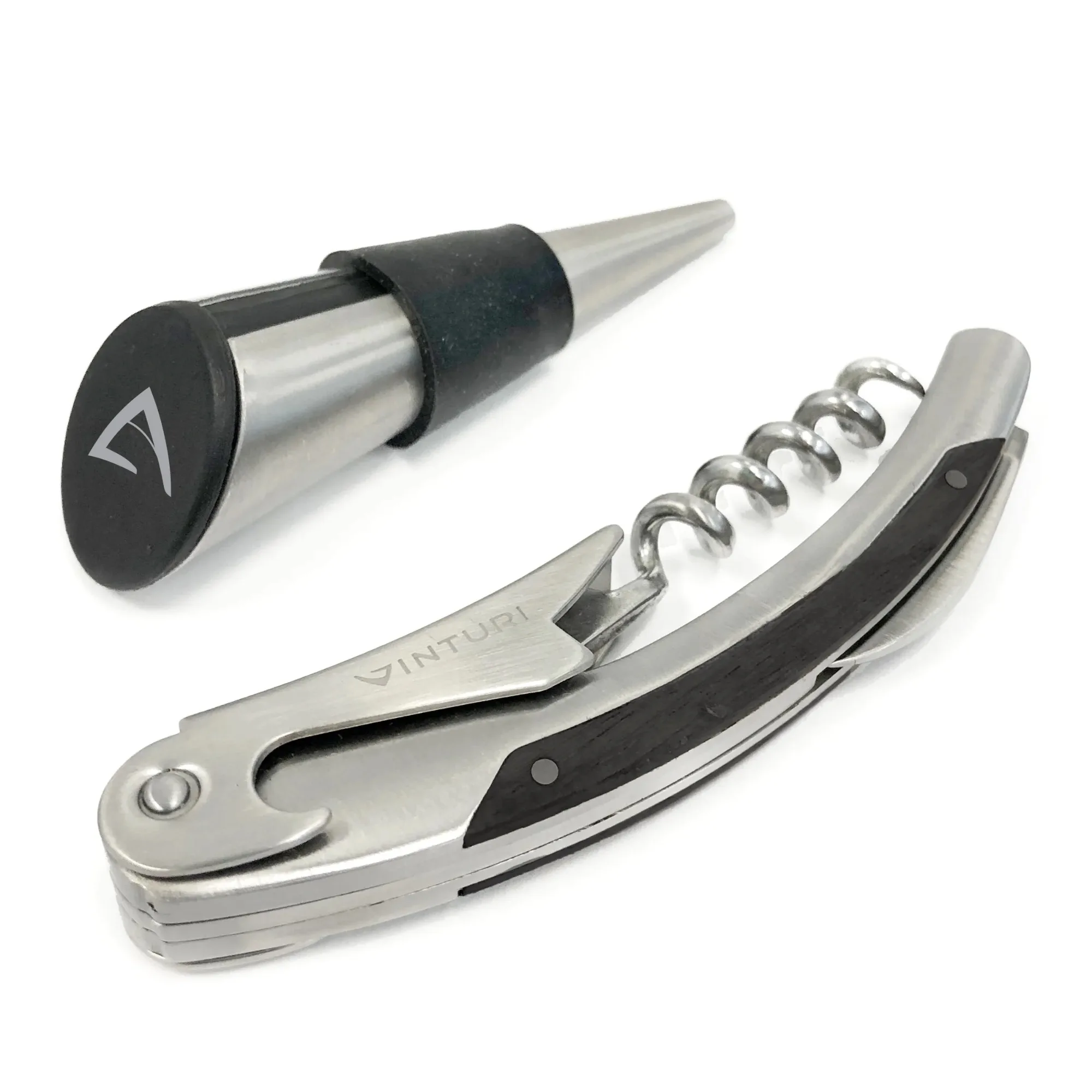

Waiter's Stainless Steel/Silicone Corkscrew and Wine Stopper Bar Set bottle opener
