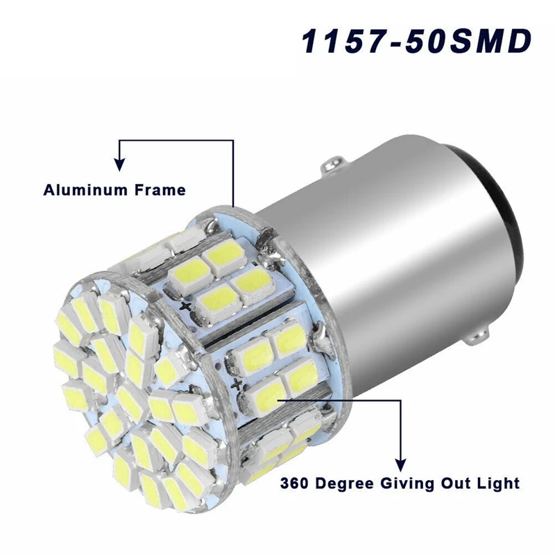 8Pcs 6000K White 1157 50SMD Tail Brake LED Lights Bulb BAY15D 12V