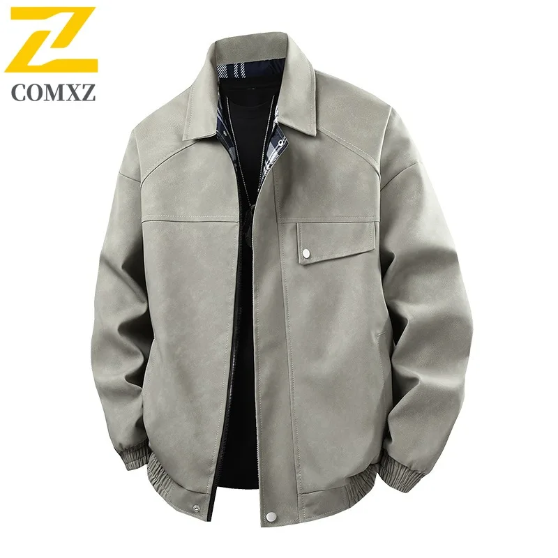 

COMXZ Мужская кожаная куртка, повседневная куртка с воротником-стойкой, уличная велосипедная ветрозащитная мотоциклетная куртка, уличное легкое удобное осеннее пальто