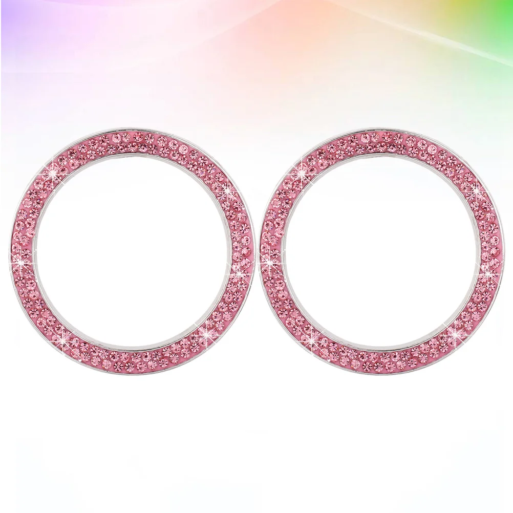 

2Pcs Car Ignition Button Ring Sticker Engine Start Stop Ring Rhinestone Crystal Pink Car Bling Decoration Accessories Premium