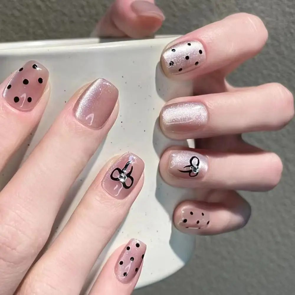 Fashion Wearable French Fake Nails Cat-eye Rhinestone Butterfly Gradient Nail Art Removable Handmade False Nail Women