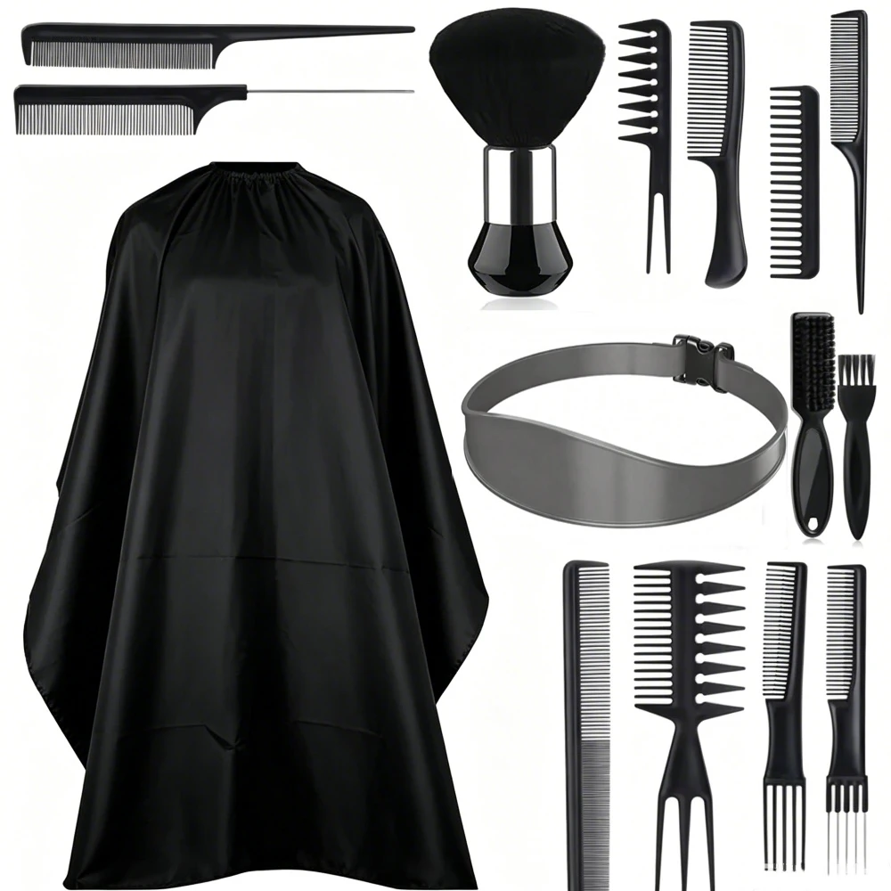 Salon Barber Cloak Set with Adjustable Buckle Neck Dust Removal Brush and Comb Barber Shop Tool,Salon and Home Haircut Use