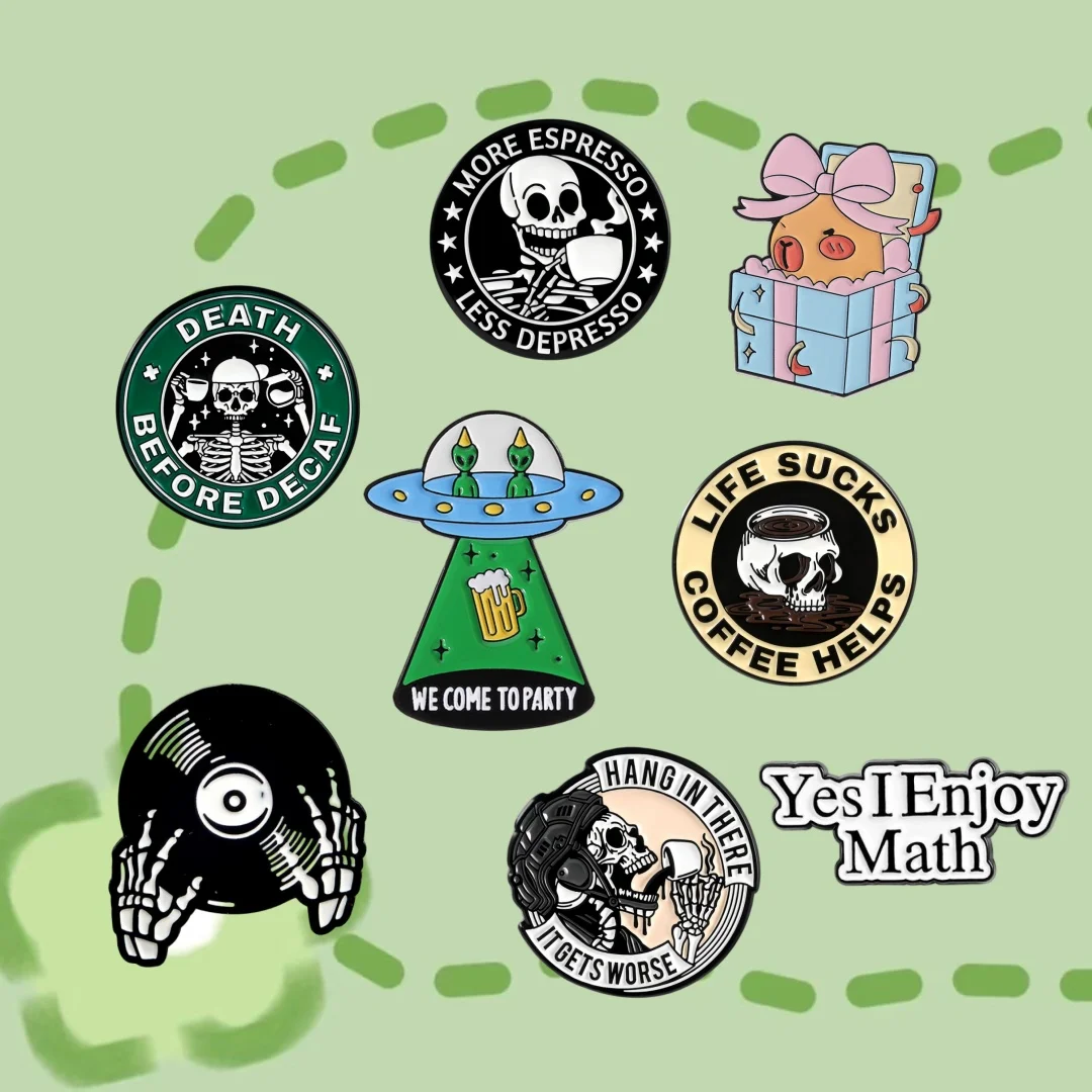 Funny Skeleton Coffee Design Enamel Pins 