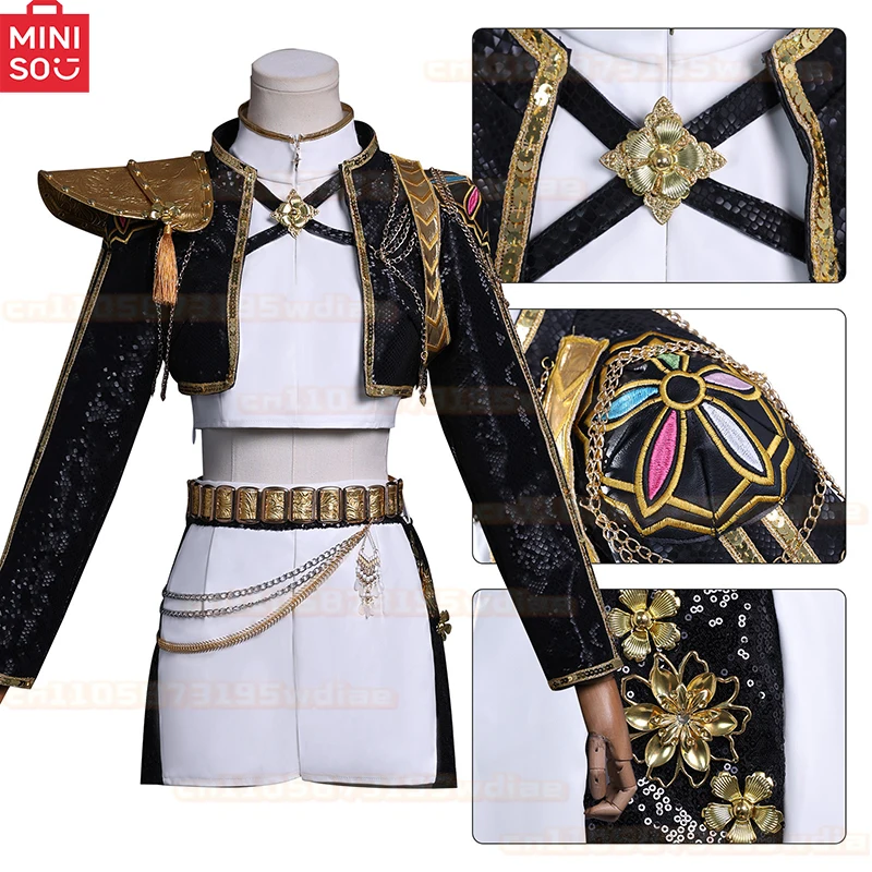 MINISO Black Golden Rumi Zoey Mira Cosplay KPop Demon Hunters Cosplay Costume Wig Women Suit Halloween Party Role Playing Outfit