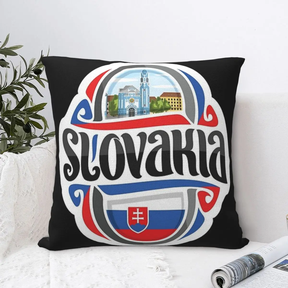 Slovakia Flag Square Pillowcase Polyester Pillow Cover Velvet Cushion Zip Decorative Comfort Throw Pillow For Home Sofa