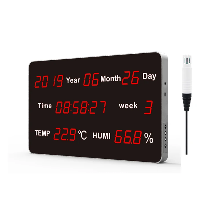 Large LED Screen Wall Clock with Thermometer Hygrometer