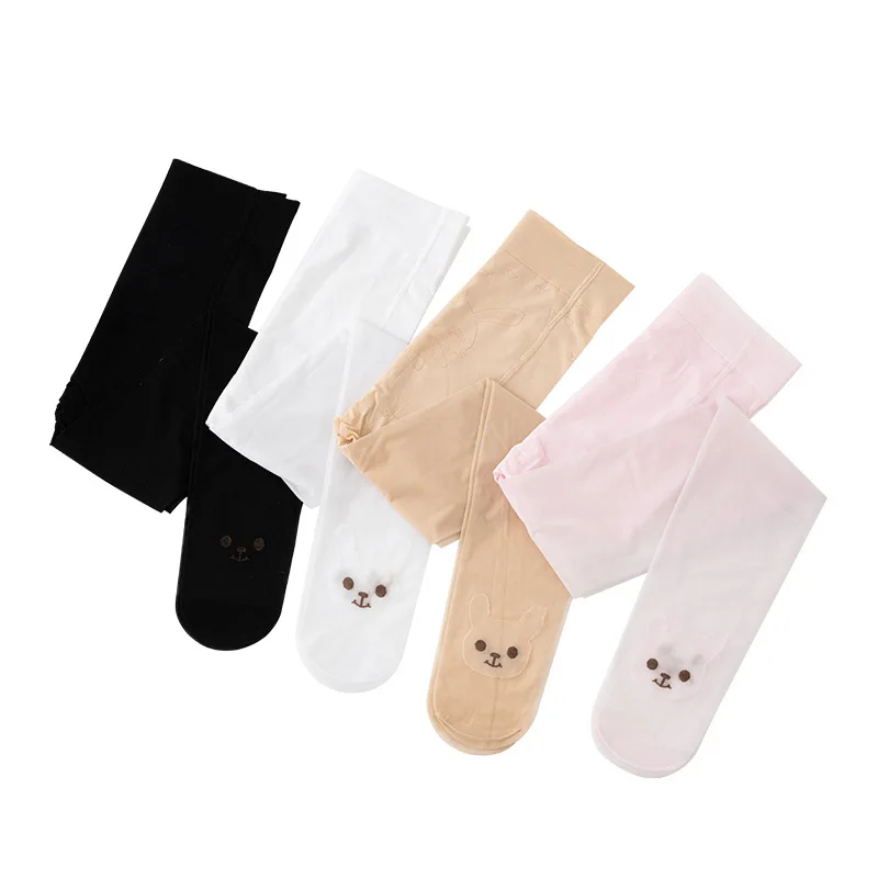 Children Silk Stockings Summer Thin Kids Girls Pantyhose Cute Fashion Cartoon Breathable Dance Pure Color White Tights