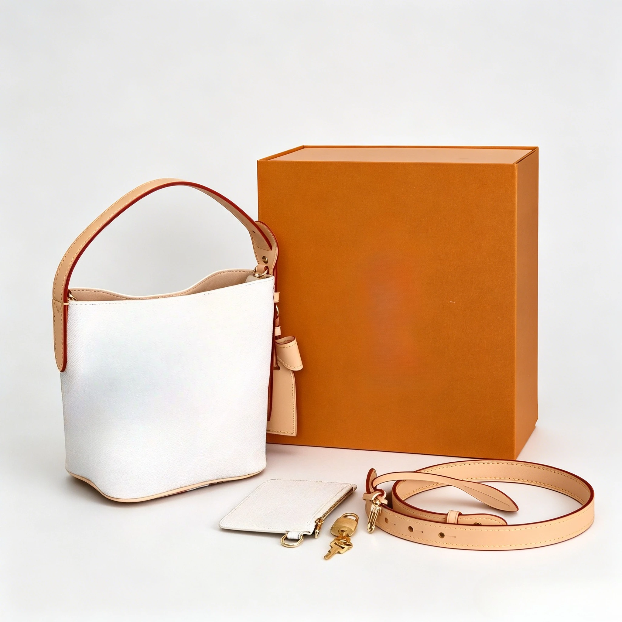 

Fresh White & Color Printed Bucket Bag, Detachable Strap, Casual Shoulder Purse for Commute and Leisure