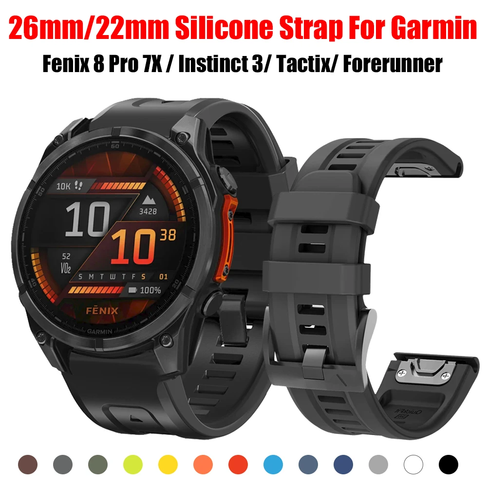 QuickFit 22/26 mm Silikonarmband für Garmin Fenix 8 Pro/Fenix 8 7X/Tactix 8 7/Instinct 3 2X/Forerunner 965 Ersatzarmband