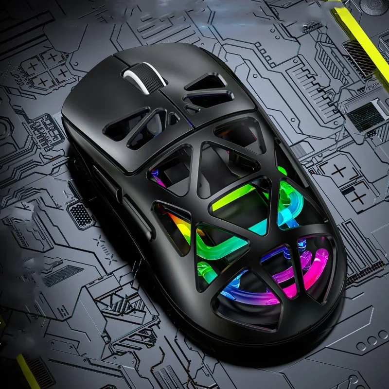 Lightweight 3 Mode 2.4g Bluetooth Rechargeable Transparent Gaming Esports Mouse 4000dpi Rgb Water-Cooled Light Ergonomics