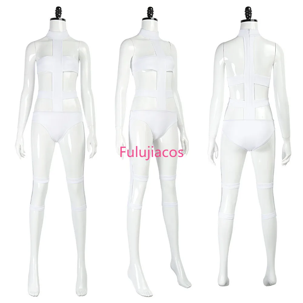 

Fulujiacos Leeloo Cosplay costume White Bodysuit Strapless Lanyard Tights