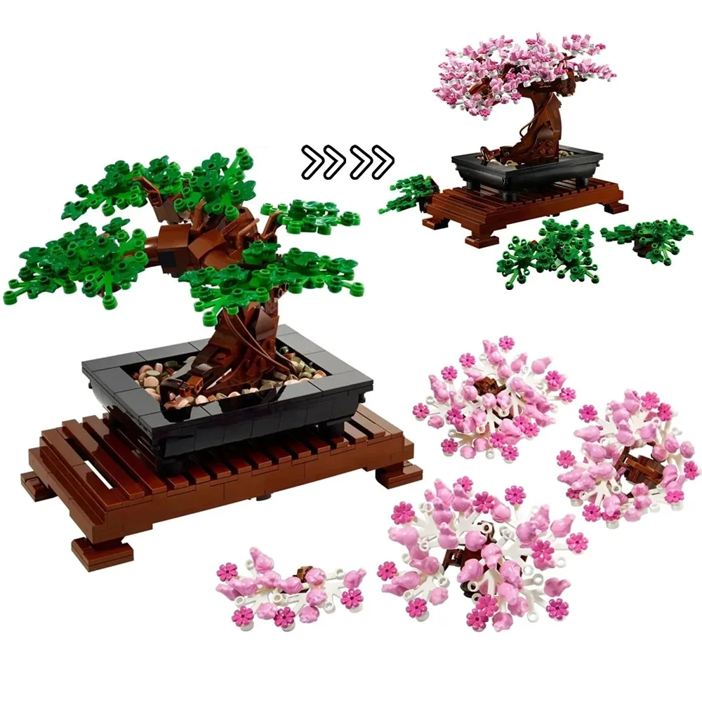 Miniso Disney Bonsai Tree Fit 10281 Flower Bouquet Perpetual 3D Building Block Set Bricks Model Home Decoration Plant Potted Toy