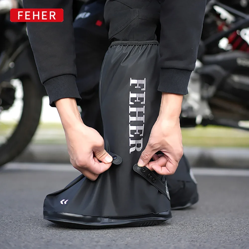 FEHER 2024 New High-tube Motorcycle Rain Boot Cover Motocross Waterproof Wear-resistant Reflective Motorbike Rain Shoe Covers