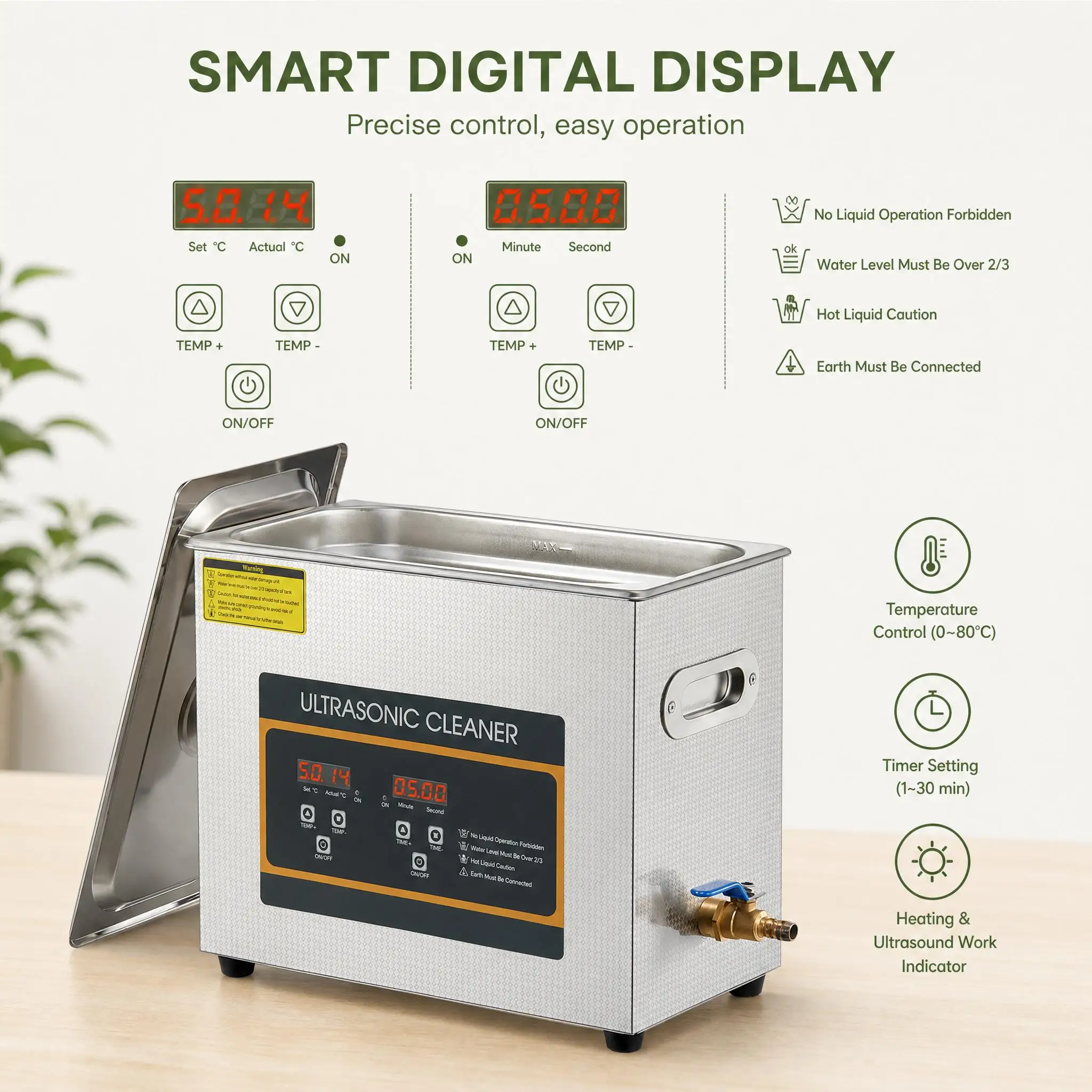 Ultrasonic Cleaner Machine, 304 Stainless Steel Tank with Heater & Timer, Professional Ultrasonic Cleaning Machine for Metal Parts, Bike Chain, Engine Parts