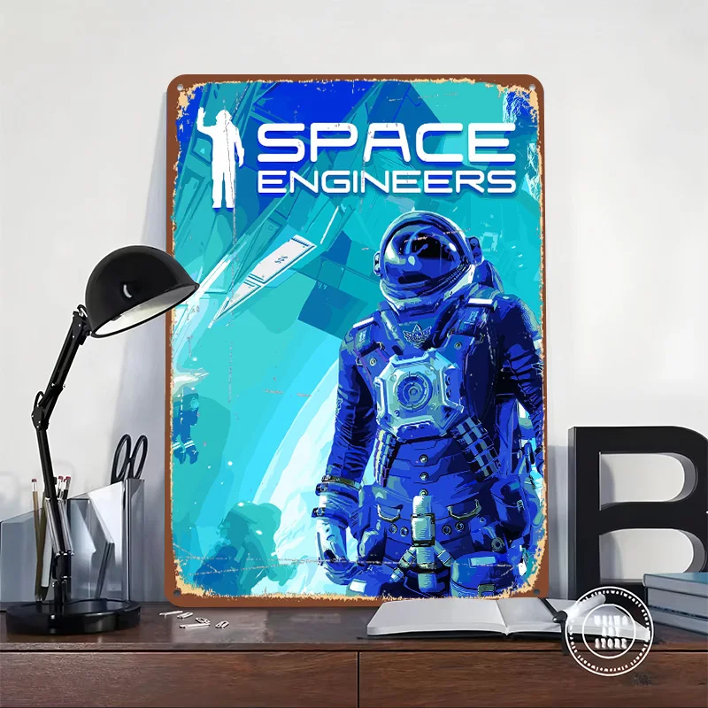 Space Engineers Game Cover Art Printed Poster Customized Retro Wall Art Vintage Metal Tin Signs for Home Bedroom Decorations