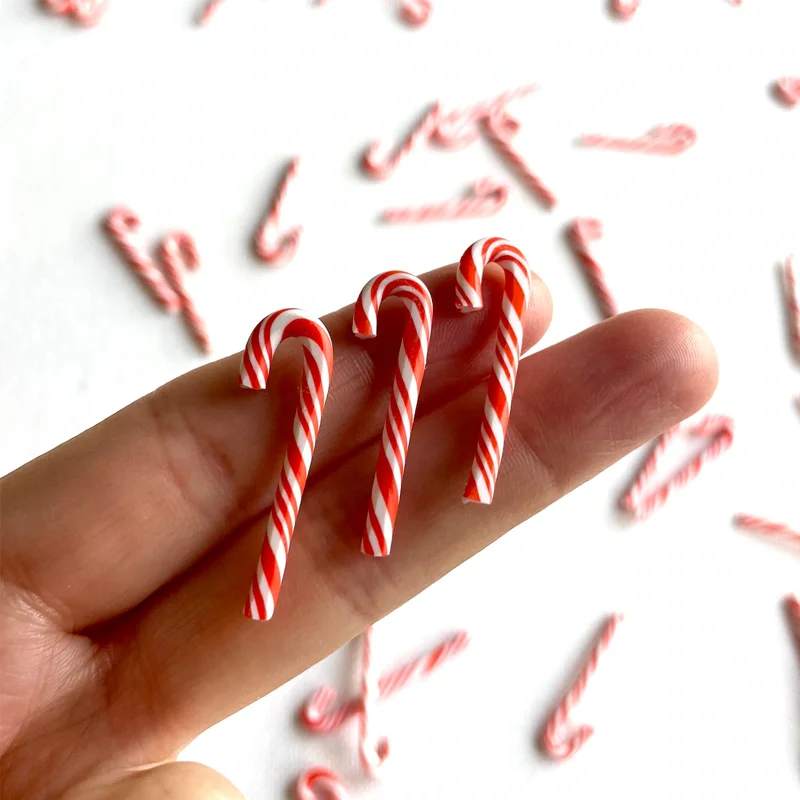 10/20 Pcs Miniature Candy Cane Christmas Tree Sweet Decorations 30mm Red White Polymer Clay Miniatures for Home Craft Ornaments