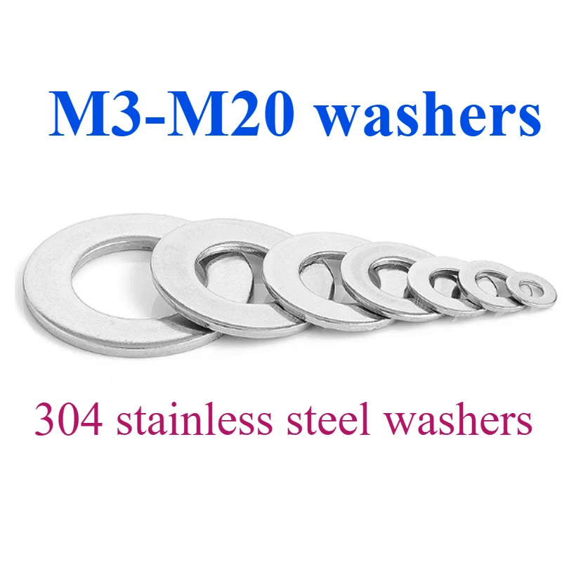 

304 stainless steel flat washers flat round washers for M3 M4 M5 M6 M8 M10 M12 M16 M18 M20 screw washer extra large flat washers