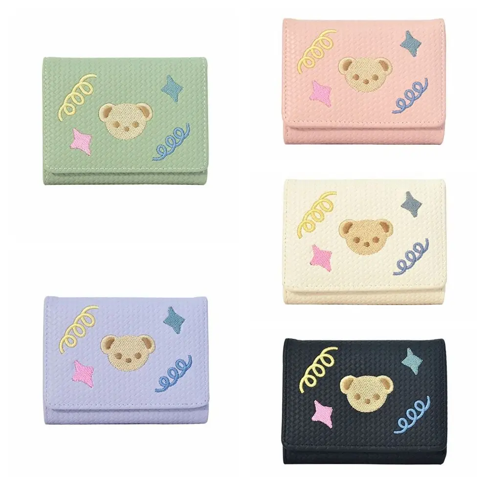 Модный женский короткий кошелек с героями мультфильмов, звездный медведь, тройной кошелек с вышивкой, слот для нескольких карт, кошелек для монет из искусственной кожи, уличный