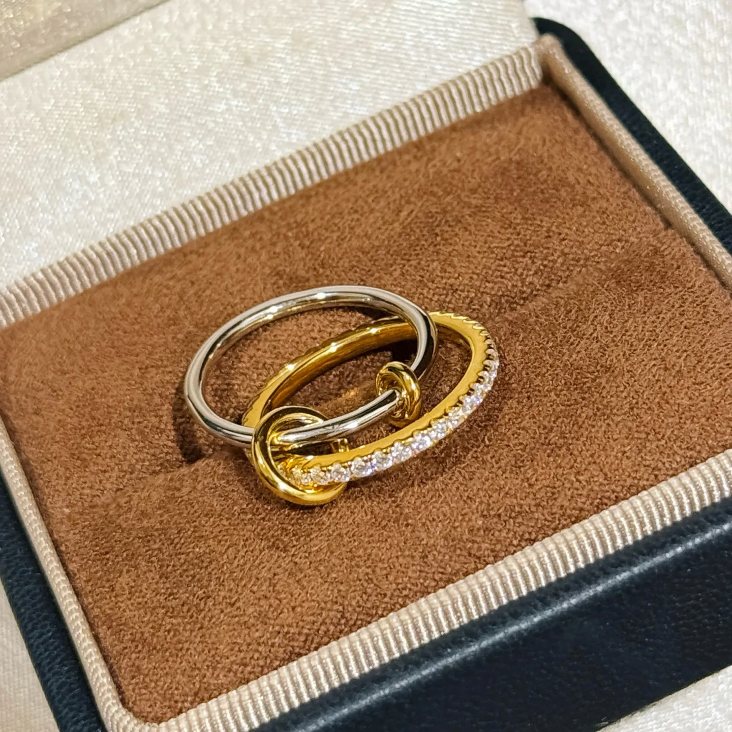 

Двойное кольцо из 100% стерлингового серебра 925 пробы и двухцветное однорядное кольцо с инкрустацией цирконом для женщин, ювелирные изделия