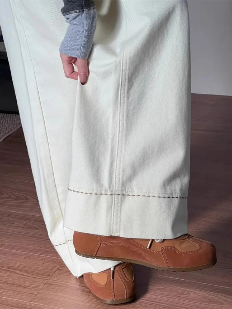 Jean blanc à jambes larges pour femme, petit pantalon droit, grande taille, gros MM, poire singe, décontracté, taille haute, Denim, nouvelle collection automne 2025