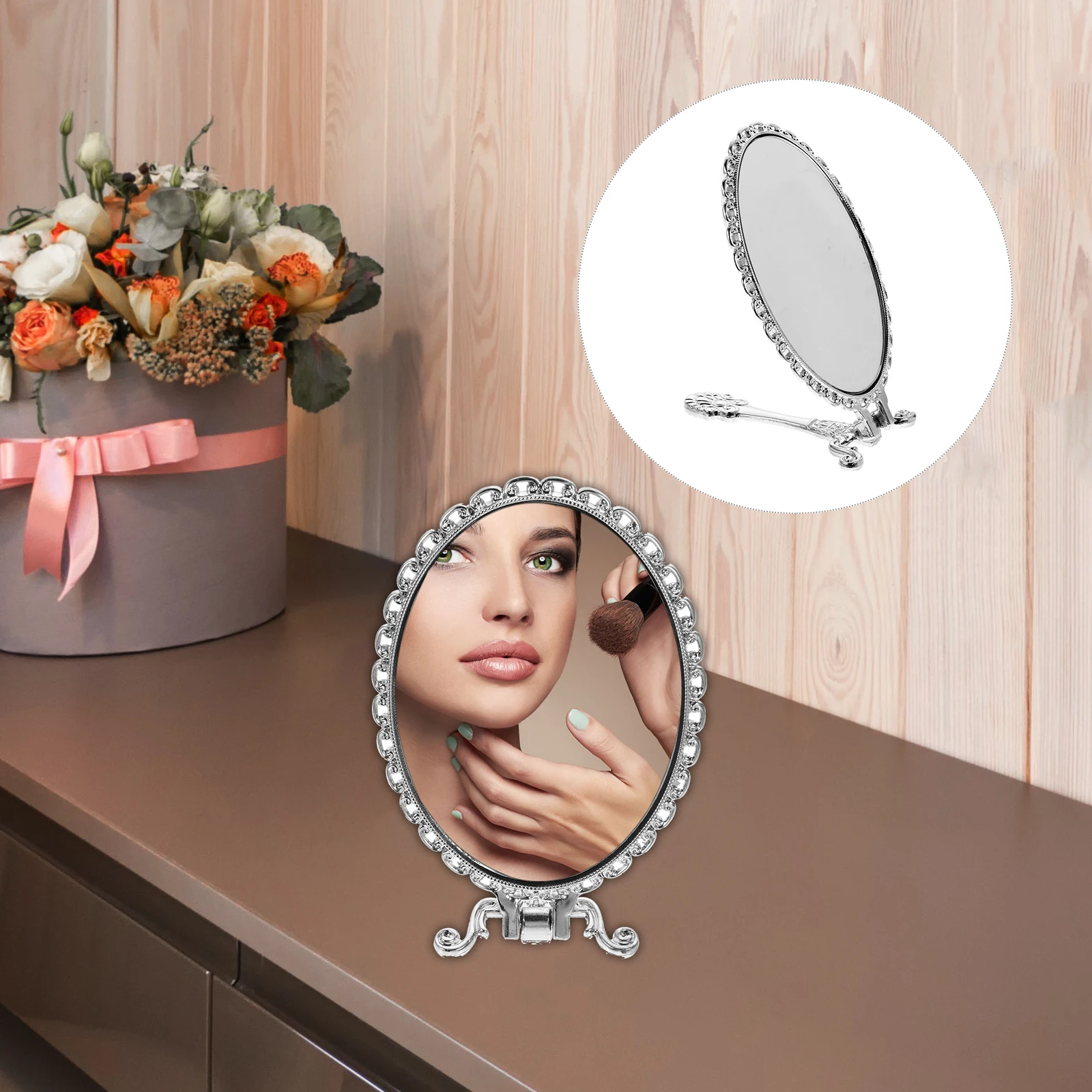 

Handheld Makeup Mirror Retro Zinc Alloy Small Vintage Mirrors Portable Travel Size Pocket Vanity Mirror For Women