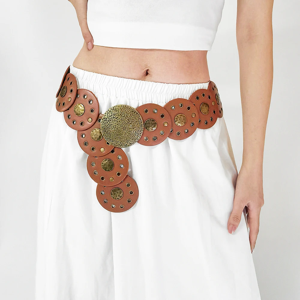 Retro fashion belt Ladies Punk exaggerated PU waist decorated with wafer splicing personality belt