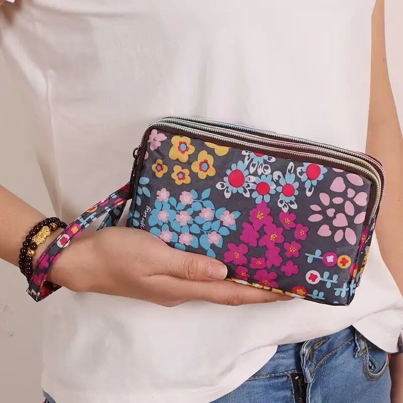 Women's Long Coin Purse Large Cell Phone Bag Fabric Printing Hand Bag