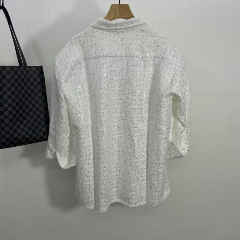 HKSH Spring Autumn New Man Korean Style Y2K Long Sleeve Shirts Chic Loose High-End Sequins Decoration Elegant Trend Tops HK13194