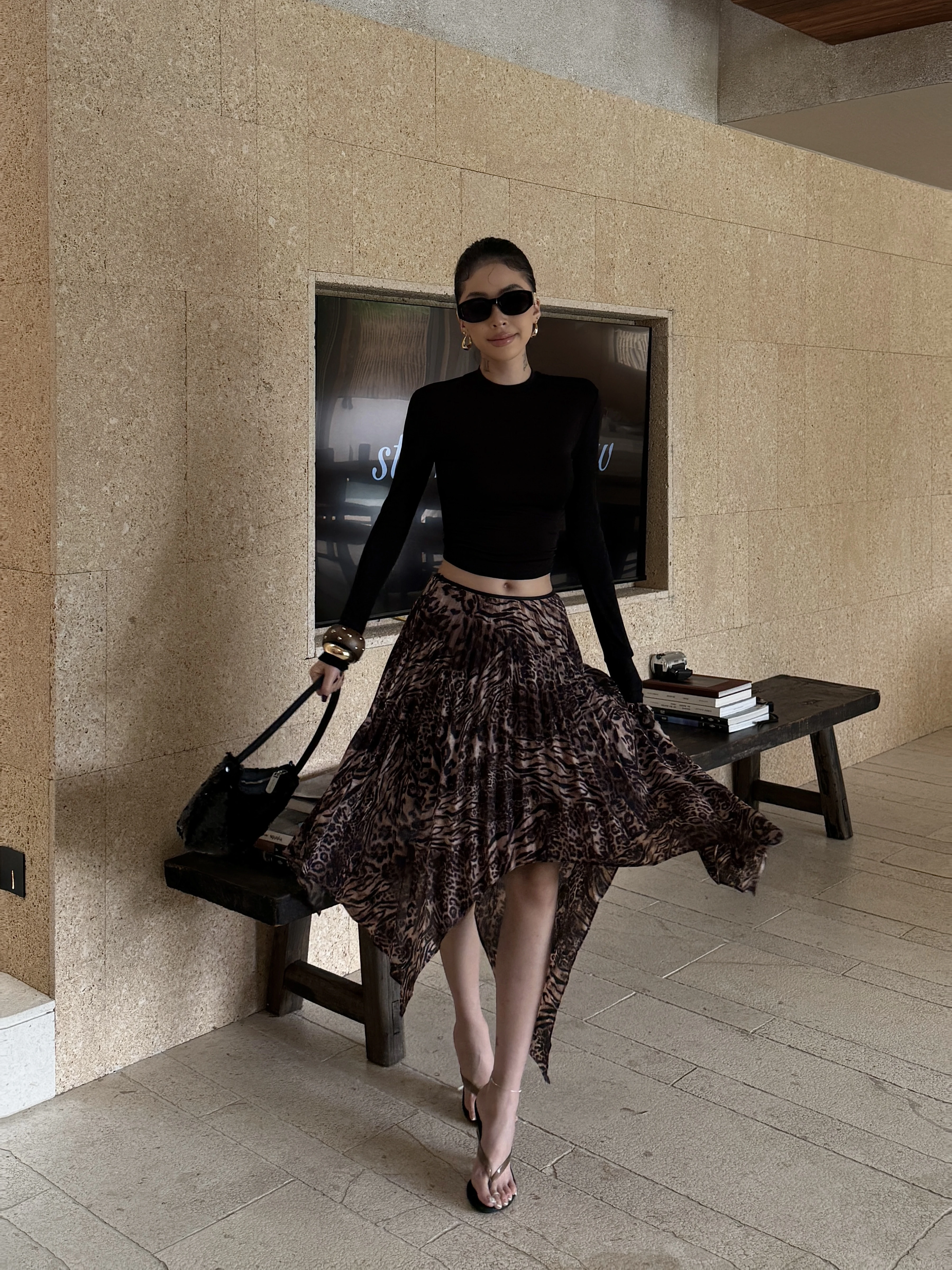 Stylish American Retro Half-length Skirt with Irregular Leopard Print for Women Low-waist Street Style Polyester Fiber