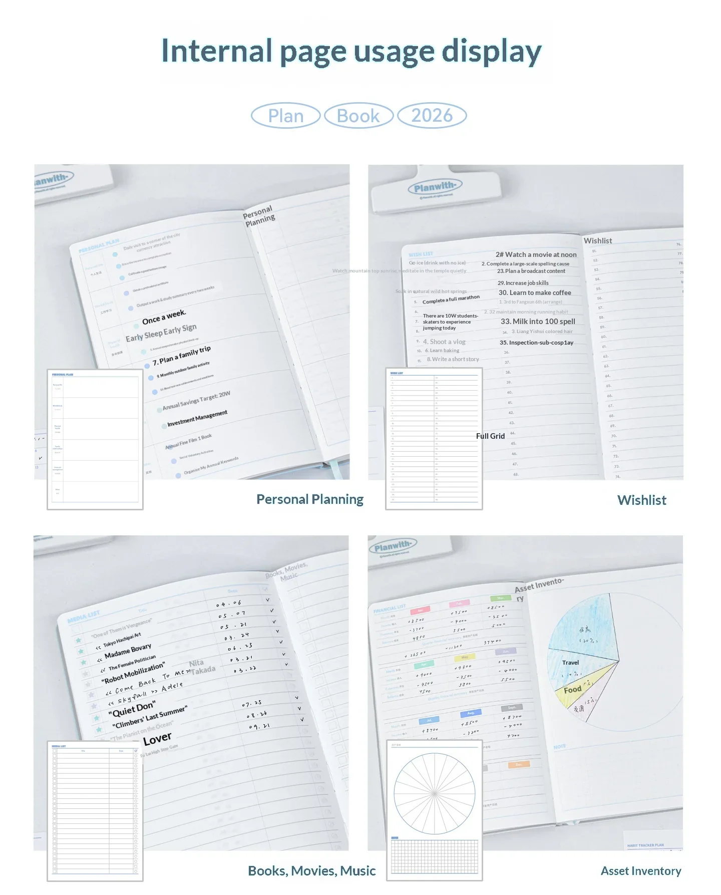 Planwith Undatierter Tagesplaner 100g Cloud-Papier 12 Monatspläne 53 Wochenseiten A5 Notizbuch Aufkleber Manueller Organizer Journal – Detail 7