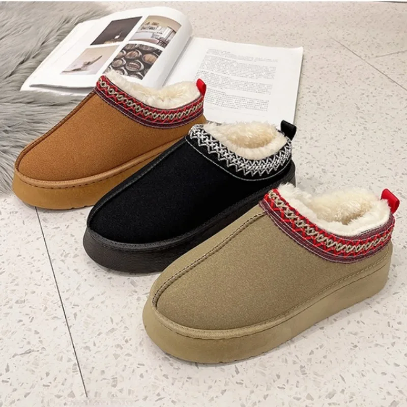 New Winter Retro Women Snow Warm Suede Leather Lazy Loafers Boots Shoes Woman Lady Female Flat Bottine Botas Boots Mujer Shoes