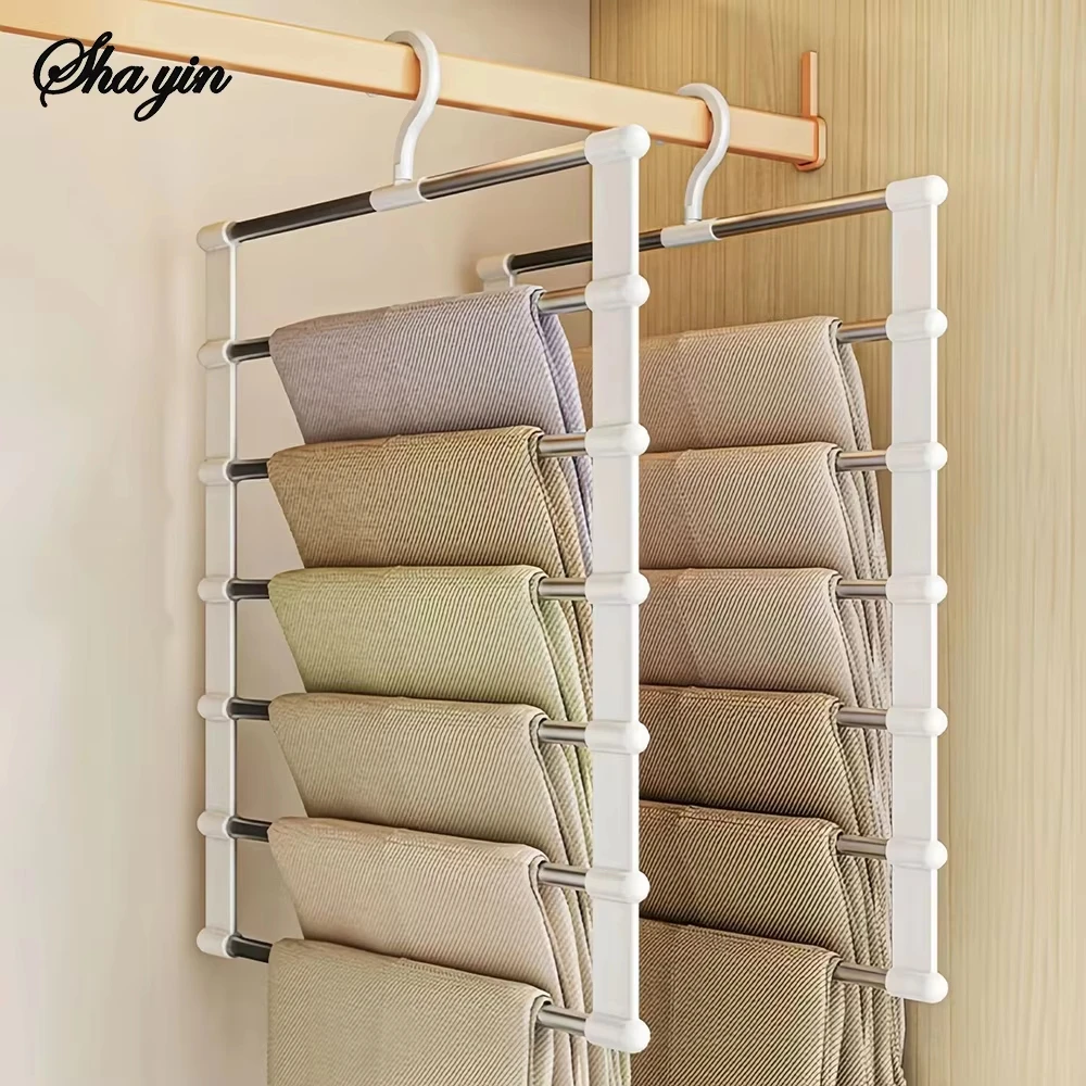 Foldable Pants Hanger Multi Layer Non Slip Clips Space Saving Closet Organizer for Trousers Storage Collapsible Hanging System