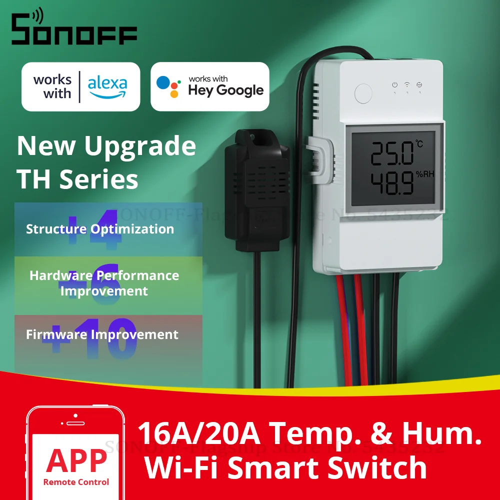 SONOFF TH Elite 16A 20A Wifi Switch Smart Temperature and Humidity Monitoring with LCD Display Auto Mode Smart Home Control