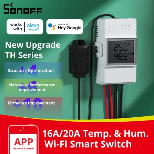 Imagen 1 del producto SONOFF TH Elite 16A 20A Wifi Switch monitoreo inteligente de temperatura y humedad con pantalla LCD modo automático Control de hogar inteligente