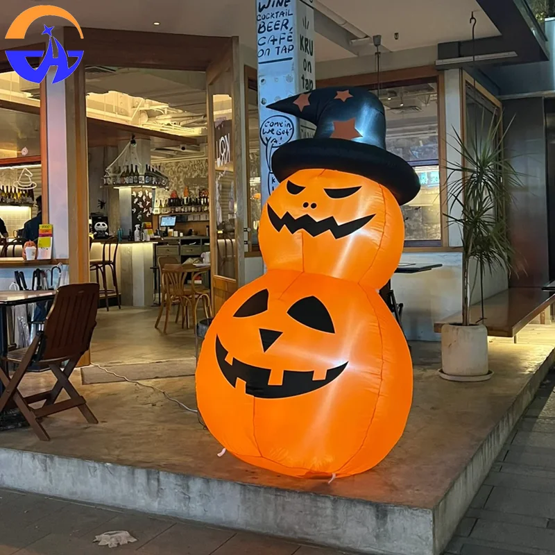 Calabaza inflable de Halloween con sombrero - Accesorio de decoración de escena temática al aire libre