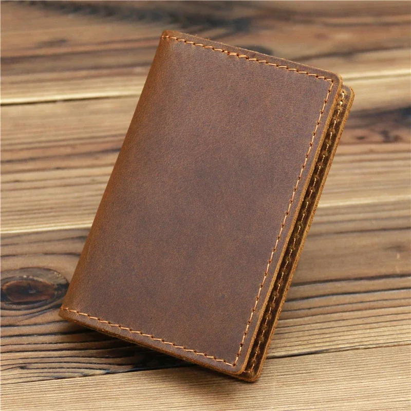 

Vintage Crazy Horse Leather Credit Card Holder Thin Wallet Mens Real Cowhide Slim ID VIP Cards Bags Small Leisure Purses