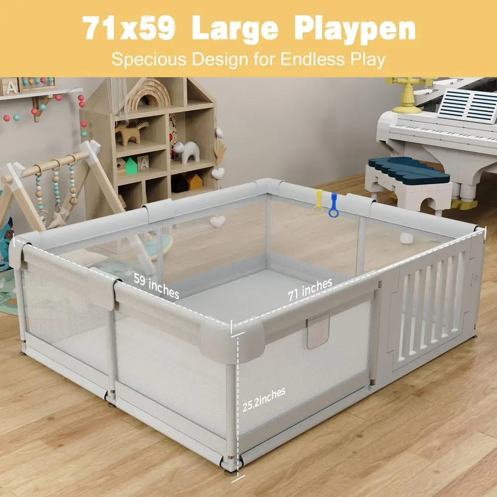 Duży kojec dla malucha z bramką, bezpieczny plac zabaw dla dzieci w wieku 0-3 lat, oddychająca siatka, ogrodzenie dla niemowląt do salonu, wymiary 71 x 59.