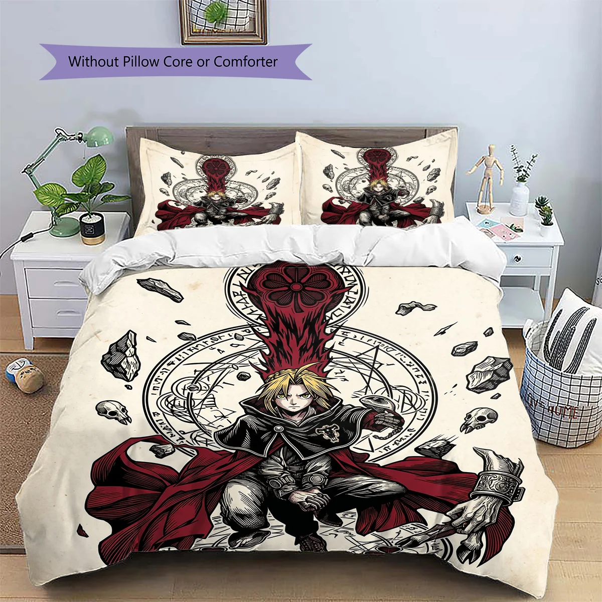 Black Clover Patterned Pillowcase & Duvet Cover Set 3-Piece Anime Bedding Decor for Bedroom Excellent Gift for Fans YUN6516