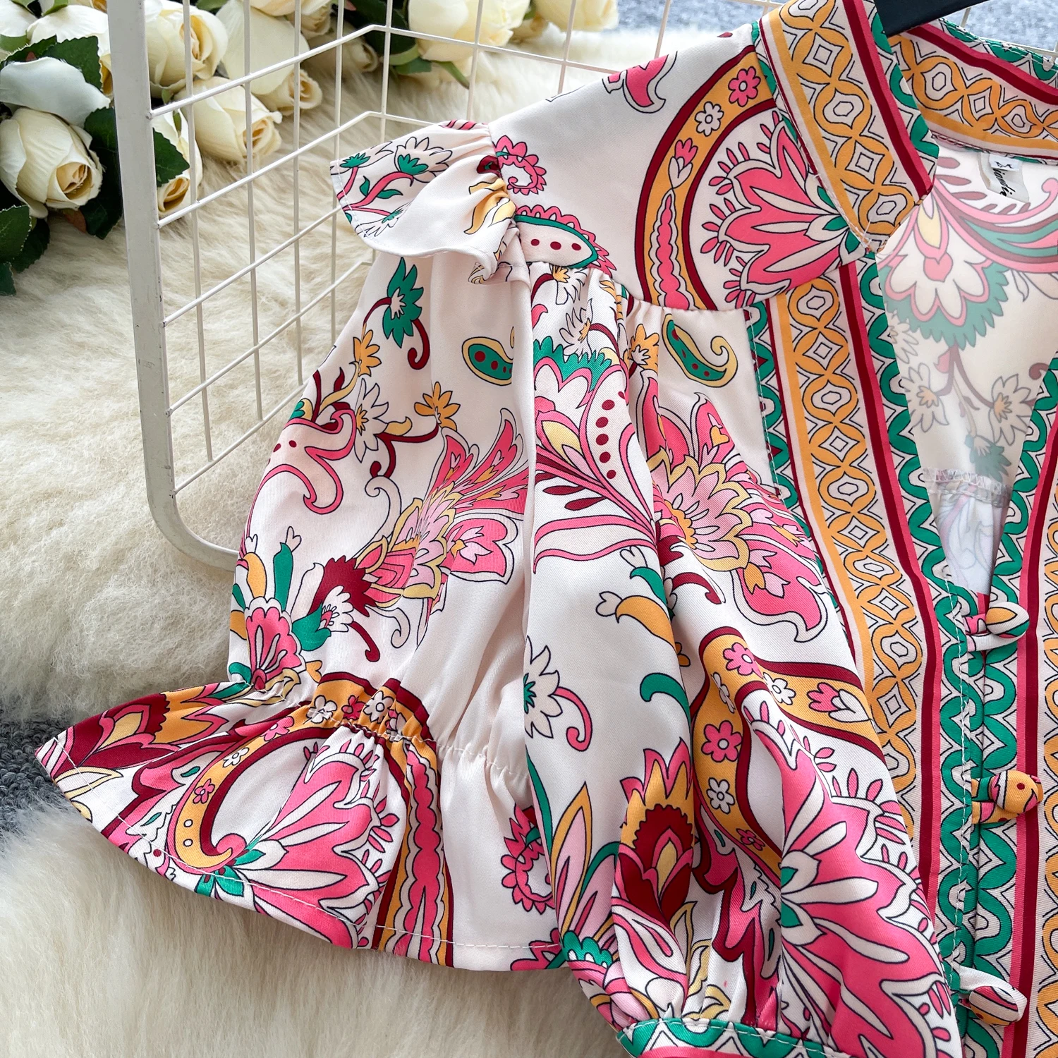 Chic Sexy V-ausschnitt print kurzarm Gespleißt Fee A-linie Sommer Frauen Boho Sommerkleid frauen kleidung mini kleid