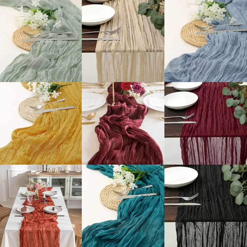 Luxury Cheese Cloth Gauze Table Runner Solid Color Semi-Sheer Table Cover Vintage Cheesecloth Tablecloth Banquets